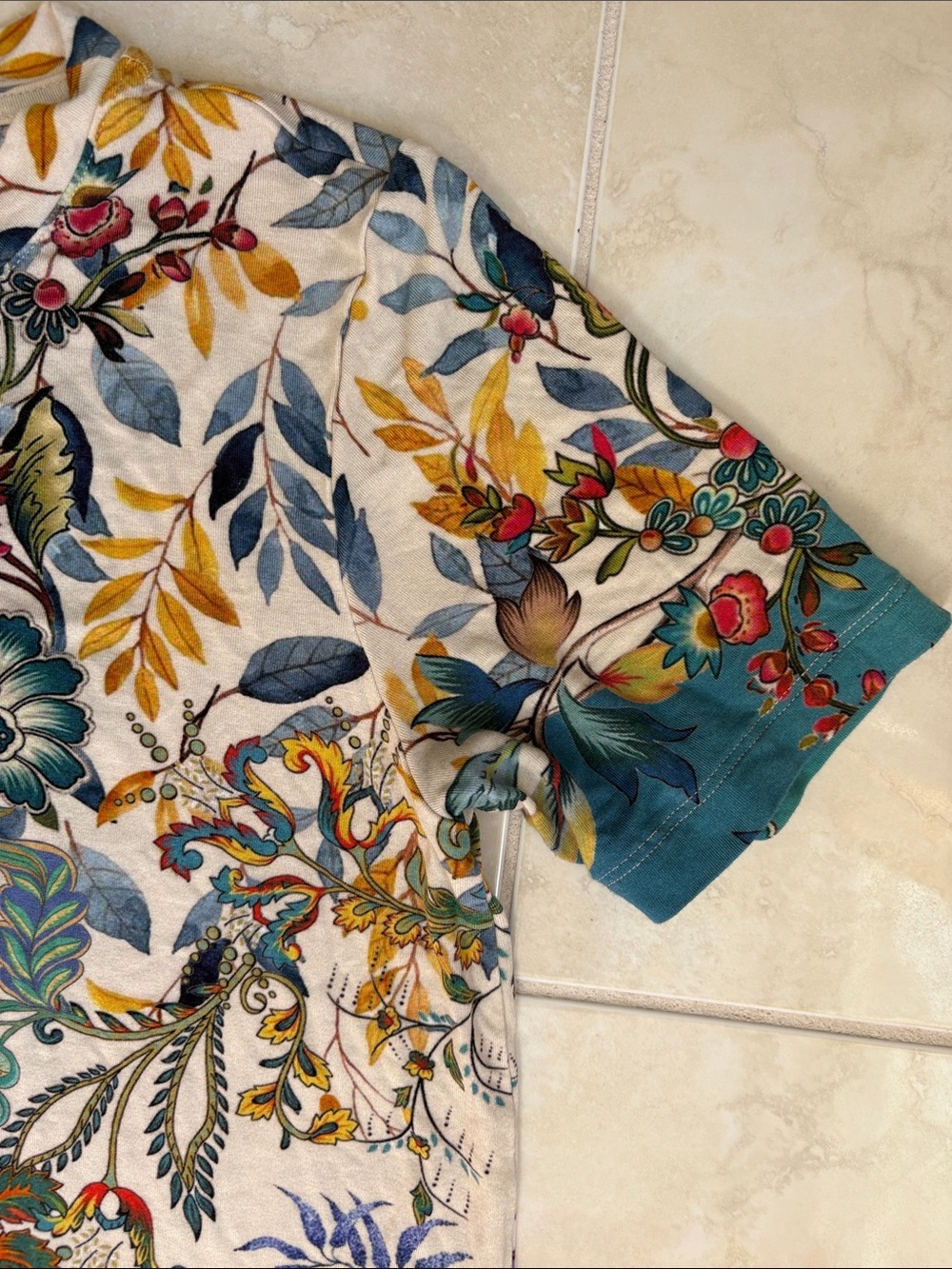 Johnny Was Blue Multi Floral Short Sleeve Tee - Picture 6 of 10